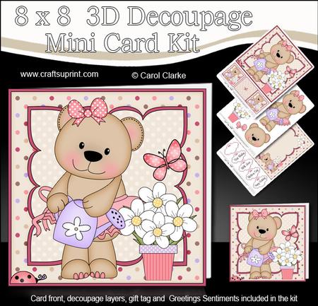 8 x 8 3D Livvy Bear's Flowers Mini Kit with 3D Decoupage