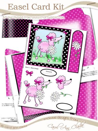 Cute Poodle Easel Card Kit in Cerise with Step by Step Decoupage