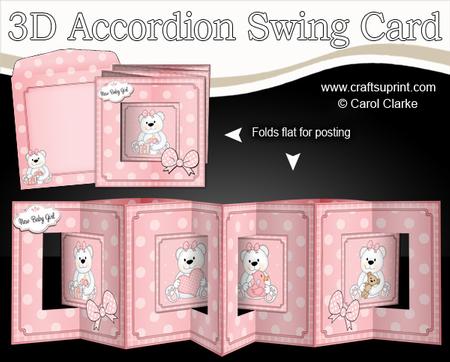 3D New Baby Girl Teddies Accordion Swing Card