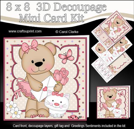 8 x 8 3D Livvy Bear's Love Letter Mini Kit with 3D Decoupage