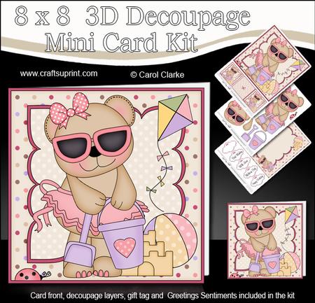 8 x 8 3D Livvy Bear at the Beach Mini Kit with 3D Decoupage
