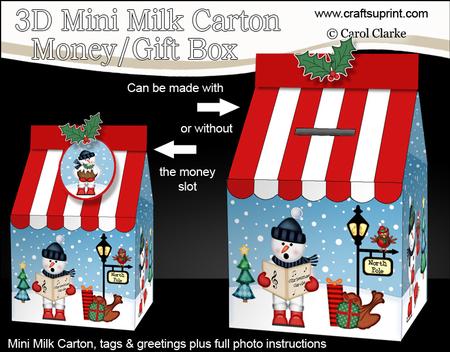 3D Xmas Snowman Milk Carton Money or Treat Box Mini Kit