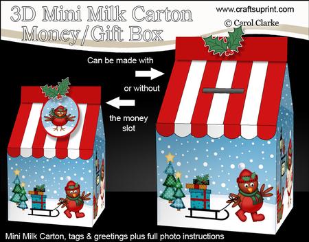 3D Xmas Robin Milk Carton Money or Treat Box Mini Kit