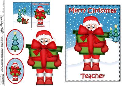Xmas Teacher Santa's Present 5x7 3D Decoupage