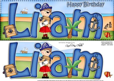 Large Dl Birthday Liam Pirates Quick Card 3D Decoupage