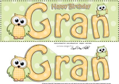 Large Dl Birthday Gran Owls Quick Card & 3D Decoupage
