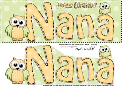 Large Dl Birthday Nana Owls Quick Card & 3D Decoupage