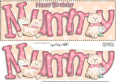 Large Dl Birthday Mummy Cat Card & 3D Decoupage