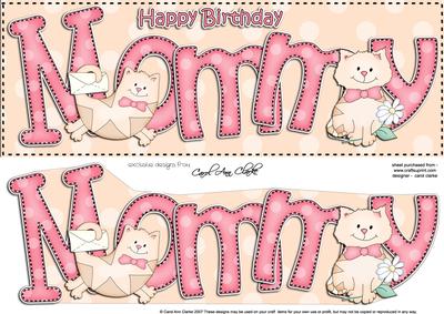 Large Dl Birthday Mommy Cat Card & 3D Decoupage