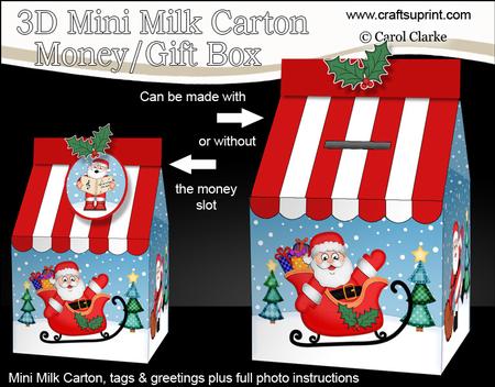3D Xmas Santa's Sleigh Carton Money or Treat Box Mini Kit
