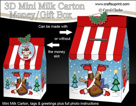 3D Xmas Rudolph Milk Carton Money or Treat Box Mini Kit