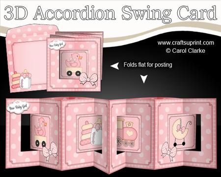 3D New Baby Girl Accordion Swing Card