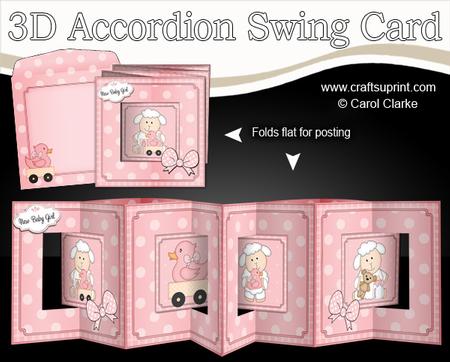 3D New Baby Girl Lambs Accordion Swing Card