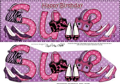 Large Dl Birthday Sue Shoes & Handbags 3D Decoupage