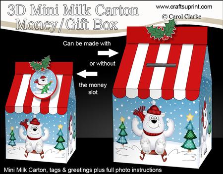 3D Xmas Polar Bears Milk Carton Money or Treat Box Mini Kit