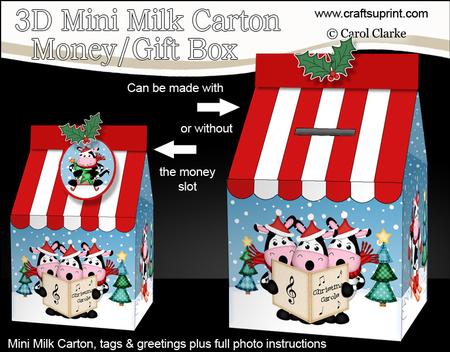 3D Xmas Cows Milk Carton Money or Treat Box Mini Kit