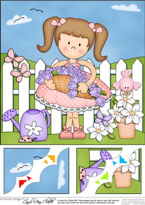 8 x 8 Girlz Liz's Flower Basket Scalloped Corner Topper