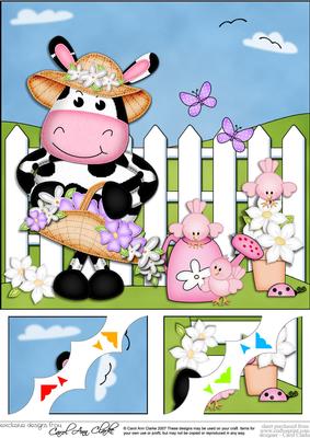 8 x 8 Milly Moo Cow Basket Scalloped Corner Topper
