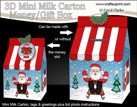 3D Xmas Santa Milk Carton Money or Treat Box Mini Kit
