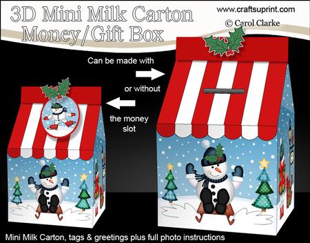 3D Xmas Snowman Milk Carton Money or Treat Box Mini Kit