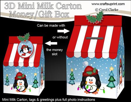 3D Xmas Penguin Milk Carton Money or Treat Box Mini Kit