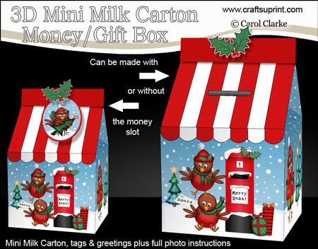 3D Xmas Robins Milk Carton Money or Treat Box Mini Kit