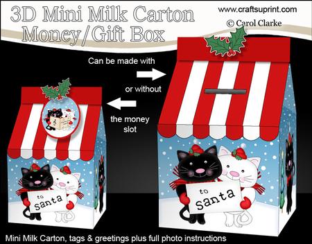 3D Xmas Cute Cats Milk Carton Money or Treat Box Mini Kit