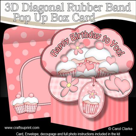 3D Cupcakes Diagonal Rubber Band Pop Up Box Card
