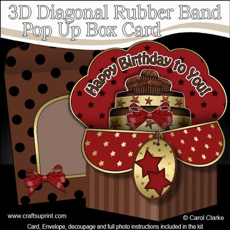 3D Chocolate Cake Diagonal Rubber Band Pop Up Box Card