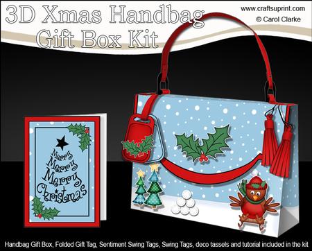 3D Xmas Sledging Robin Handbag Treat or Favour Box Kit