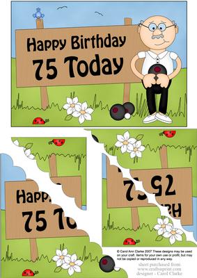 5x7 75th Birthday Old Man Bert Bowls Scallop Corner