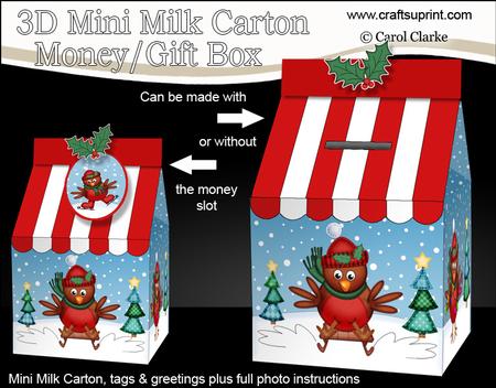 3D Xmas Robin Milk Carton Money or Treat Box Mini Kit