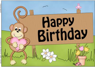 A4 Chunky Monkey's Heart Birthday Card Topper