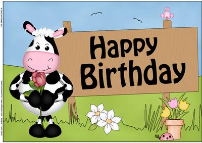 A4 Milly Moo Cow's Rose Birthday Card Topper