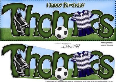 Large Dl Birthday Thomas Football Card & 3D Decoupage