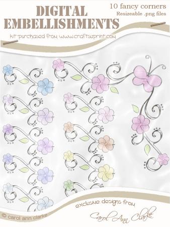 'organza Butterfly and Flower Corner' Digital Embellishments - Sorbet Baby Colours