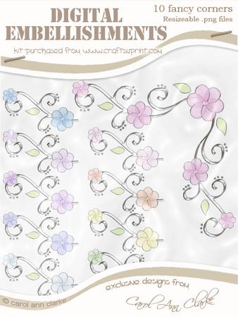 'organza and Pearl Flower Corner' Digital Embellishments - Sorbet Baby Colours