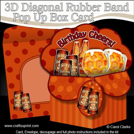 3D Birthday Booze Diagonal Rubber Band Pop Up Box Card