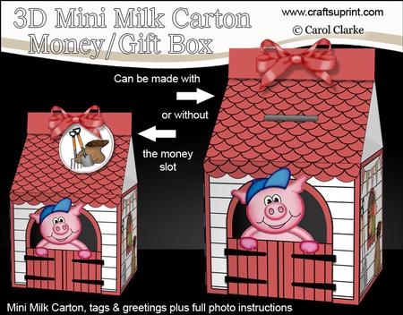 3D Ziggy Piggie's Barn Milk Carton Money or Treat Box