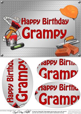 A5 Birthday Grampy Handyman Tools Oval Pyramage Topper