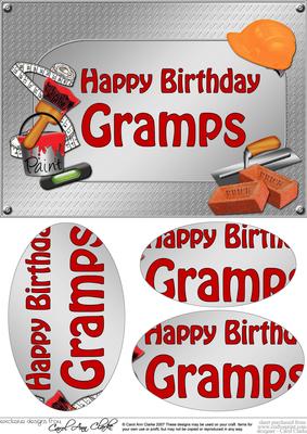 A5 Birthday Gramps Handyman Tools Oval Pyramage Topper