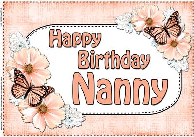 A4 Birthday Nanny Flowers & Butterflies Card Topper
