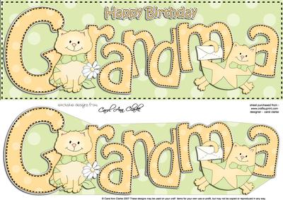 Large Dl Birthday Grandma Cat Card & 3D Decoupage