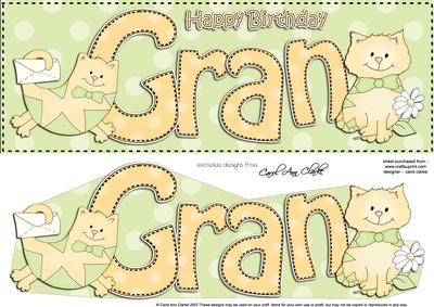 Large Dl Birthday Gran Cat Card & 3D Decoupage