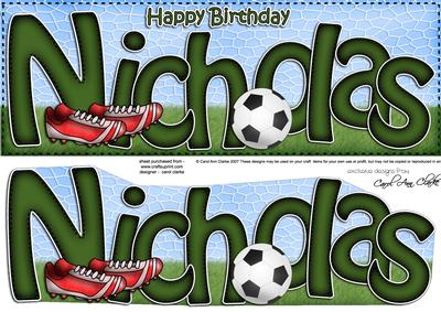 Large Dl Birthday Nicholas Football Card & 3D Decoupage