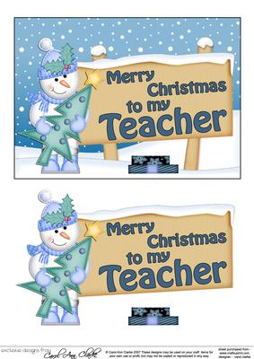 Xmas Teacher Snowman Signpost 5x7 Easicut Decoupage
