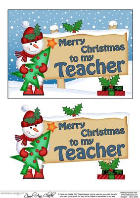 Xmas Teacher Snowman Signpost 5x7 Easicut Decoupage