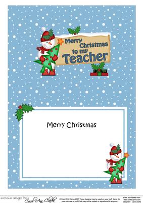 Xmas Teacher Snowman Signpost 5x7 Matching Insert