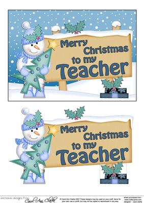Xmas Teacher Snowman Signpost 5x7 Easicut Decoupage