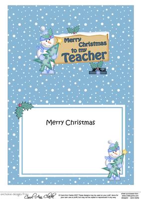 Xmas Teacher Snowman Signpost 5x7 Matching Insert